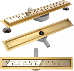 Set rigola pentru dus plus capac Rea Greek Pro Mirror auriu lucios 60 cm