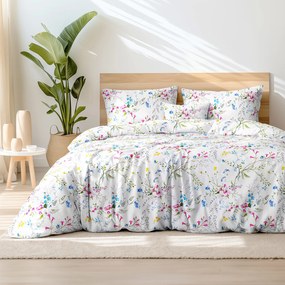 Goldea lenjerie de pat din 100% bumbac - flori de pajiște pictate 240 x 220 și 2buc 50 x 70 cm (din două bucăți, cusătură pe mijloc)