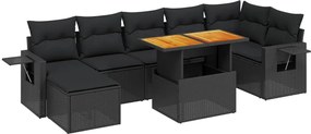 vidaXL Set mobilier de grădină cu perne, 8 piese, negru, poliratan