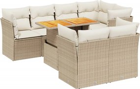 vidaXL Set canapele de grădină, 8 piese, cu perne, bej, poliratan