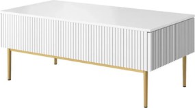 Masuta de cafea Nicole 120 cm cu sertare si picioare metalice - picioare alb mat / auriu