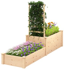 Outsunny Pat Înălțat pentru Grădină cu Grilaj, Bază Deschisă și 2 Despărțitoare, 222x63x132 cm, Lemn Natural | Aosom Romania
