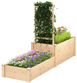 Outsunny Pat Înălțat pentru Grădină cu Grilaj, Bază Deschisă și 2 Despărțitoare, 222x63x132 cm, Lemn Natural | Aosom Romania