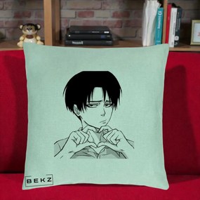 Perna Personalizata Levi Ackerman Inima, 40x40 cm, Verde Menta, Husa Detasabila, Perna Inclusa, BEKZ®