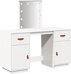 vidaXL Set de masă de toaletă cu LED, alb, lemn masiv de pin