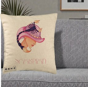 Perna Personalizata Zodiac Scorpion Cowgirl, 40x40 cm, Bej, Husa Detasabila, Perna Inclusa, BEKZ®