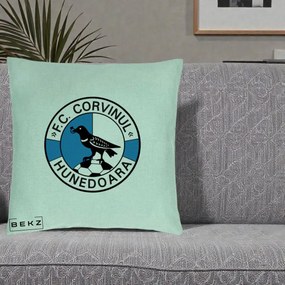Perna Personalizata FC Corvinul Hunedoara Fotbal, 40x40 cm, Verde Menta, Husa Detasabila, Perna Inclusa, BEKZ®