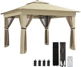 Outsunny Pavilion 3,3x3,3m rezistent la apă pop-up pliabil cu LED, acoperiș dublu, plasă anti-țânțari, 4 părți laterale, geantă | Aosom Romania