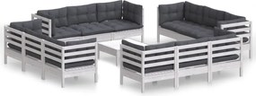 vidaXL Set mobilier de grădină cu perne, 13 piese, antracit, lemn pin
