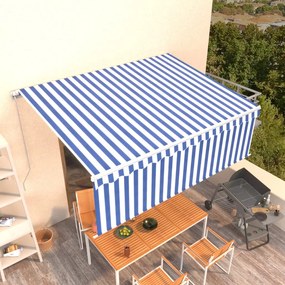 vidaXL Copertină retractabilă manual cu stor, albastru&alb, 4,5x3 m