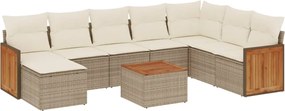 vidaXL Set canapele de grădină, 9 piese, cu perne, bej, poliratan