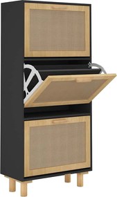 vidaXL Pantofar, negru, 52x25x115 cm, lemn prelucrat și ratan natural