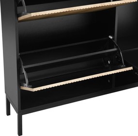 Dulap pentru pantofi cu taburet pentru schimbarea pantofilor, 3 compartimente cu suprafețe de depozitare, 100x25x100 cm, Negru+Culoare naturală