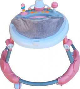 Premergator reglabil in 6 trepte de inaltime NOVOKIDS™ Little Kitty, Cu melodii, Pliabil, Max 20 kg, Roti silentioase, Model Pisicuta, Roz