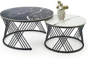 Set 2 masute cafea FLAMINGO, negru cu efect de marmura/alb cu efect de