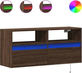 vidaXL Comodă TV de perete cu lumini LED, stejar maro, 100x31x45 cm
