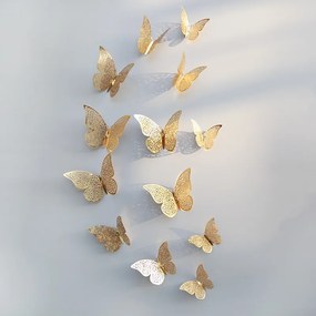 PIPPER | Autocolant de perete "Fluturi metalici - Aur" 12 buc 8-12 cm