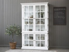 Vitrina alba, din lemn masiv, cu 4 usi, aspect rustic, Marseille