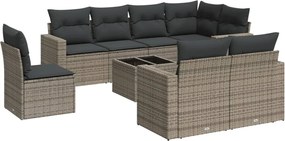 vidaXL Set canapele de grădină, 9 piese, cu perne, gri, poliratan