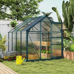 Outsunny Seră de Grădină cu Bază, Fereastră, Ușă Glisantă și Structură din Aluminiu, 190x252x201 cm, Verde Închis | Aosom Romania