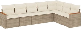 vidaXL Set canapele de grădină, 7 piese, cu perne, bej, poliratan