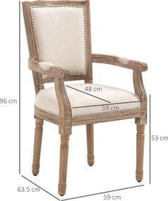 HOMCOM Scaun pentru sufragerie, scaun de bucătărie, decor cu nituri, stil rustic francez, lemn de cauciuc, Crem-alb, 59 x 63,5 x 96cm | Aosom Romania