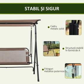 Balansoar de Gradina 3 Locuri Outsunny, Metal si Textilen, Maro 172x110x155cm | Aosom Romania