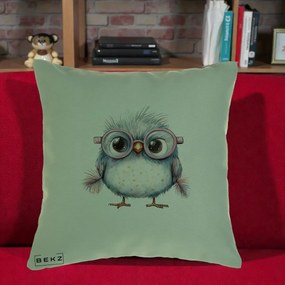 Perna Decorativa Pui Pufos cu Ochelari Roz, 40x40 cm, Verde, Husa Detasabila, Perna Inclusa, BEKZ®