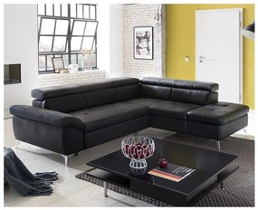 Canapea colțar extensibilă din piele SALERNO II, dreapta, neagră