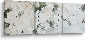 Tablou - Abstracție de Flori Albe (cu ceas) (90x30 cm)