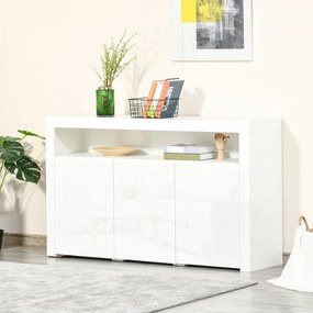 HOMCOM Bufet Modern cu 3 Usi cu lumini LED Colorate si Telecomanda din lemn, 155x40x92cm - Alb | Aosom Ro