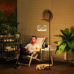 Outsunny Lampadar solar exterior rășină împletită, lampadar boem 178 cm, senzor de lumină, iluminare automată, galben | Aosom Romania