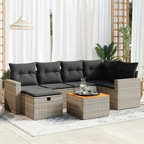 vidaXL Set canapele de grădină, 7 piese, cu perne, gri, poliratan