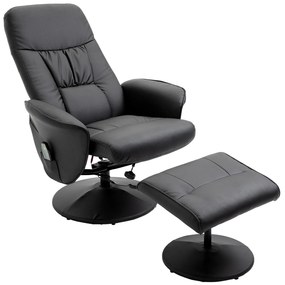 HOMCOM Fotoliu de relaxare cu lada de picioare, fotoliu TV cu 10 puncte de masaj, funcție de culcare, fotoliu de masaj cu telecomandă, buzunar lateral, fotoliu TV, piele artificială, Negru | Aosom Romania