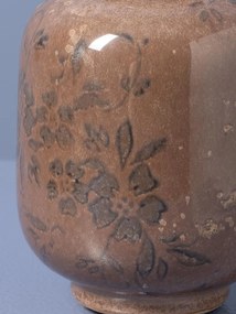 Vază din ceramică artizanală roz cu motive florale, formă rotundă, finisaj lucios, 10,5×15 cm, „Rosaire"