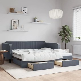 vidaXL Pat de zi cu extensie și sertare gri închis 100x200cm catifea