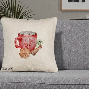 Perna Decorativa Cacao de Iarna cu Biscuit, 40x40 cm, Bej Canapea, Husa Detasabila, Perna Inclusa, BEKZ®