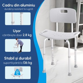 Scaun de dus HOMCOM din Aluminiu si Plastic, Inaltime reglabila 8 Niveluri 71-78.5cm Picioruse antiderapante | Aosom Romania