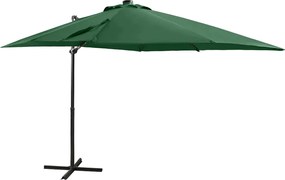 vidaXL Umbrelă în consolă cu stâlp și LED-uri, verde, 250 cm