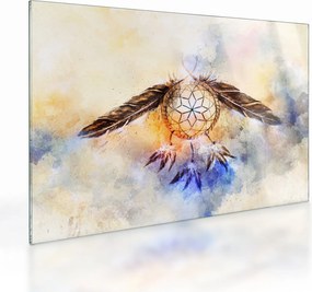 Tablou pe sticlă - Captator de vise cu pene (70x50 cm)