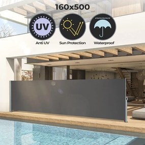 JAGO Paravan lateral extensibil, 180 x 500 cm, antracit
