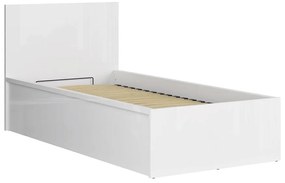 Pat de o persoană 90 cm Tetrix 15 (alb lucios) (cu somieră) (cu sp. depozitare). 1098499