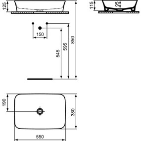 Lavoar pe blat gri lucios 55 cm, dreptunghiular, fara preaplin, Ideal Standard Ipalyss Gri lucios