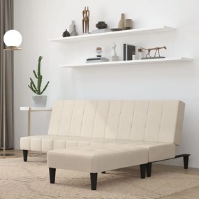 3121287 vidaXL Canapea extensibilă cu 2 locuri cu taburet, crem, microfibră