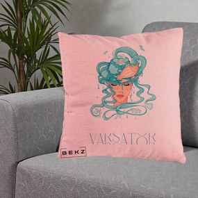 Perna Personalizata Zodiac Varsator Cowgirl, 40x40 cm, Roz, Husa Detasabila, Perna Inclusa, BEKZ®