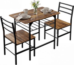 HOMCOM Set masă dining cu 2 scaune, masă pentru bucătărie cu scaune pentru 2 persoane, cadru din metal, maro | Aosom Romania