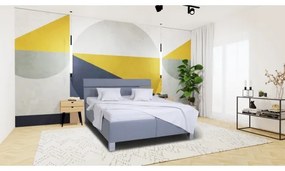 Pat tapițat ALIS 160x200 cm, cu saltea inclusă și spațiu de depozitare, gri deschis