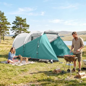 Outsunny Cort de Camping Impermeabil pentru 2-4 Persoane cu Cameră Separată, Cort Tunel cu Geantă de Transport, 460x260x190 cm, Verde | Aosom Romania