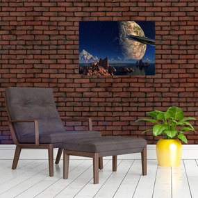 Tablou pe sticlă - Vizita extraterestrului (70x50 cm)