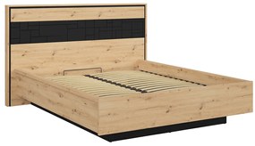 Pat matrimonial 160 cm Pont LOZ/160 (cu somiera) (Stejar artisan + Negru mat). 1063045